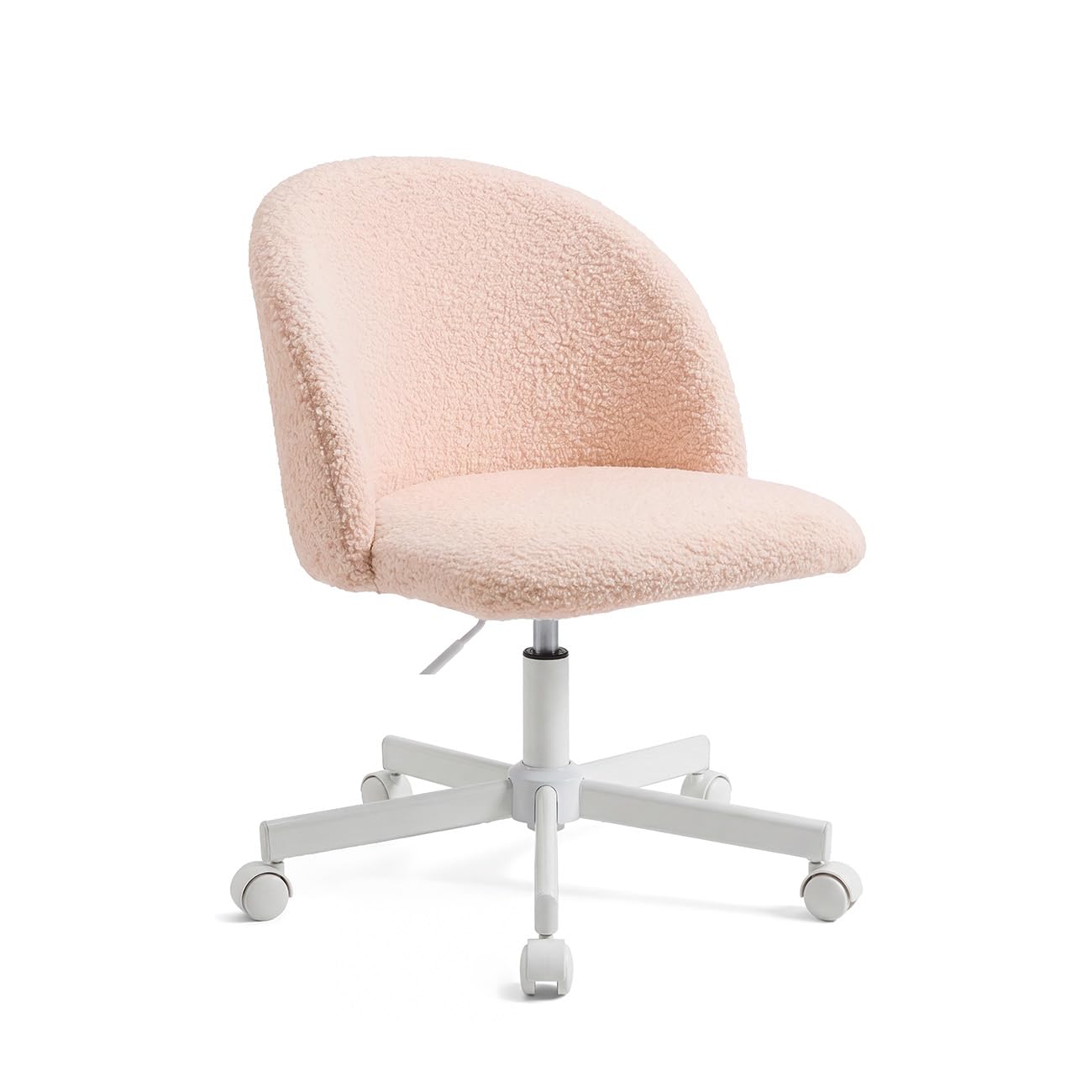 duehome | Silla de Escritorio Tapizada en Tela de Borreguito, Modelo Candy, Acabado en Color Rosa Empolvado, Medidas: 45,5 cm (Ancho) x 47 cm (Largo) x 76-89,5 cm (Alto)