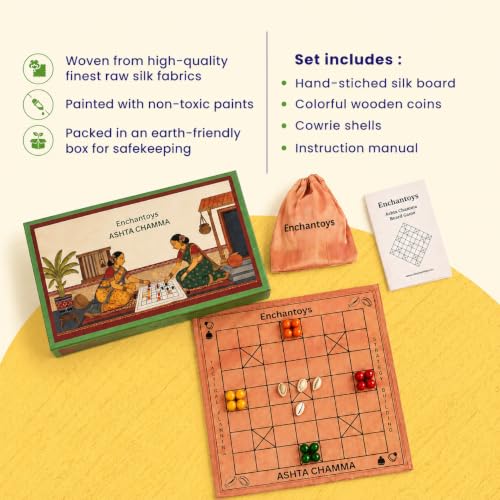 Image of Ashta Chamma Raw Silk Fabric Board Game | Chowka Bara,Katta Mane,Taayam,Kaangi Chaala,Kaana Dua,Traditional Indian Ludo | Travel-Friendly Strategy Game | Family & Kids Game