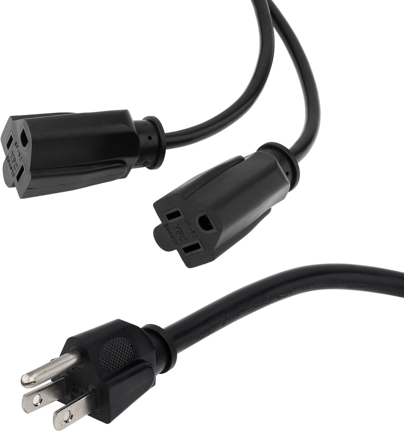 RTNLIT 2 Way Power Extension Cord with On Off Switch, 1.8 Ft 3 Prong Outlet Y Splitter, 2 NEMA 5-15R to 1 NEMA 5-15P Cable with SJT 14AWG 15A/125V and 18AWG 10A/125V Sub Line for Indoor Outdoor