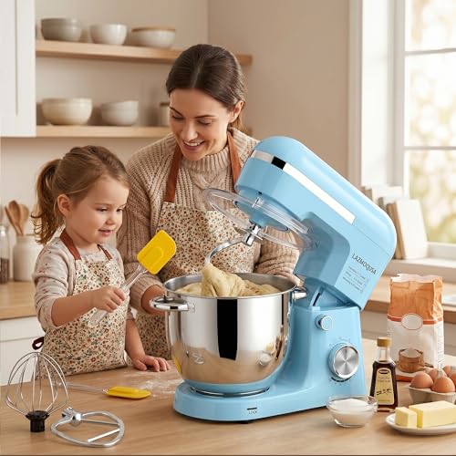 Image of Stand Mixer, 6.5 Quart, 660W, Tilt-Head Food Mixer with 10+ Speeds, Stainless Steel, Multifunctional, for Bread Dough and Cake (Blue)