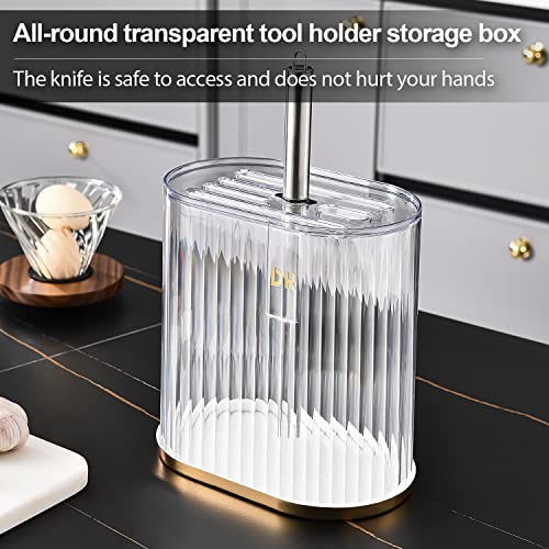 Aoeuutgg Universal Knife Block Holder Without Knives Modern Knife Holder For Kitchen Counter With Scissors-Slot, Detachable For Easy Cleaning, Unique Slot To Protect Blades (Clear White) #TOP3