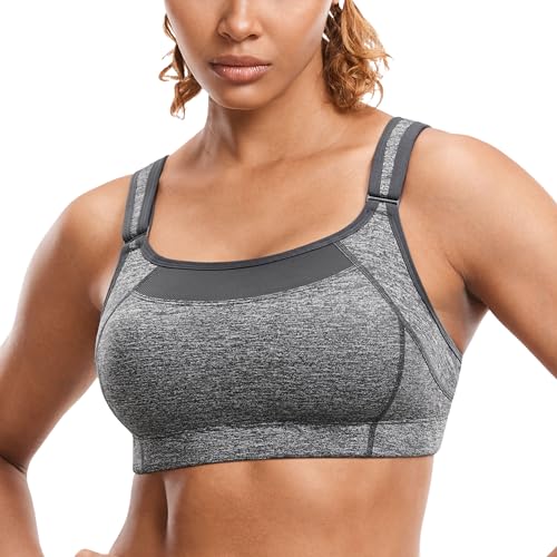 Image of SYROKAN Front Adjustable Sports Bras for Women High Impact | Front Velcro Straps, Wirefree, Double layer Cups, U Back, No Bounce, Running Bra