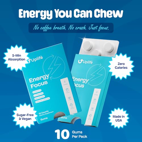 Image of UPLIFE Energy Gum & Mint - 60 Pcs (30 Each), Made in USA | 40mg Natural Caffeine + 80mg L-Theanine + Vitamin B12 & B3 | Sugar-Free, Vegan | Caffeine Gum for Energy, Focus & Mental Clarity - Peppermint