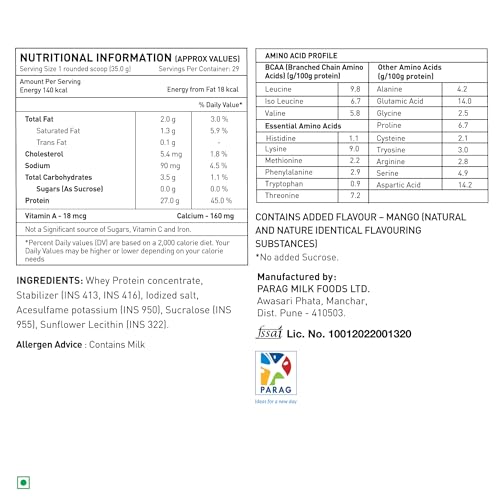 Image of avvatar PERFORMANCE WHEY PROTEIN | 1Kg | Mango Rush Flavour | 27g Protein | 29 servings