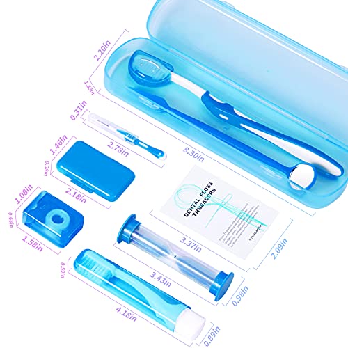 Annhua Braces Cleaning Kit 8 Pack, Orthodontic Travel Dental Care Set with Interdental Brushes, Brace Wax, Floss Threader, Oral Mirror & Timer - Portable for Teeth Aligners, Retainers - Blue - Image 3
