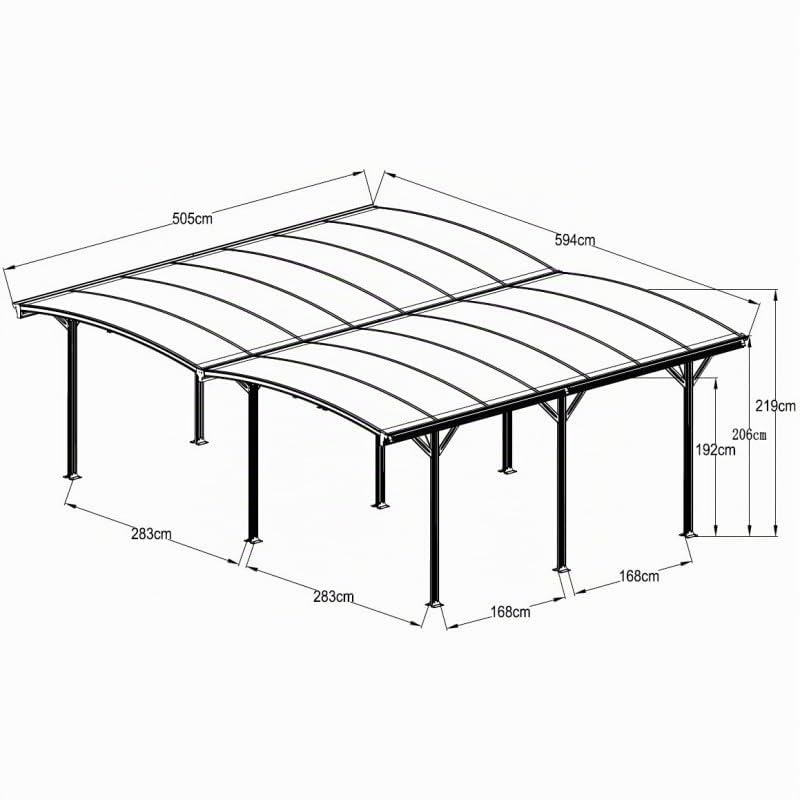 Carport Double en Aluminium et Polycarbonate 6mm 30,3m² | Protection Véhicules Anti-UV, Anthracite | Design Moderne avec Kit d'ancrage Inclus et Gouttières