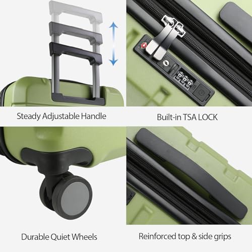 Valise cabine 20 pouces extensible verte avec serrure TSA et roues multidirectionnelles - 4