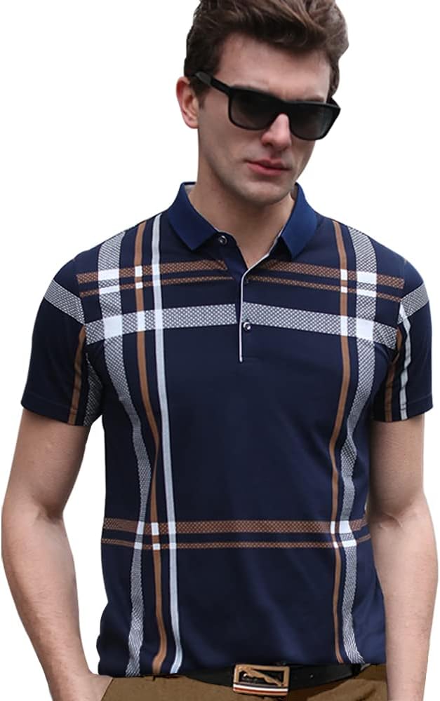 EYEBOGLERMen's Trendy Polo Neck Half Sleeves Regular Fit Checkered T-Shirt