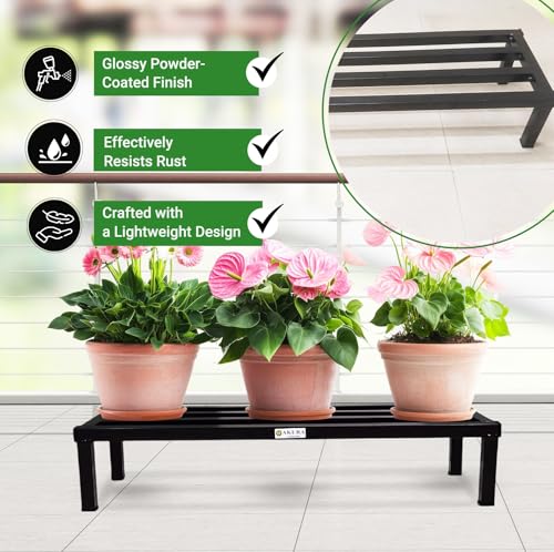 Image of AKURA, Single Step Delight Compact Metal Gardening Stand /Planter Stand for Indoor and Outdoor Plant Pots (Size: W-60cm x D-20 cm x 12 cm ; Colour : Black) Set of 4