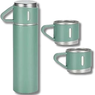 Kit garrafa térmica com 3 xícaras inox 500ml bebidas quente e fria (