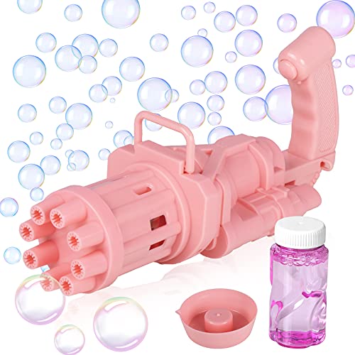 WETONG Bubble Machine, Gatling Bubble Gum Machine 2022 Bubble Machine for Toddlers and Kids, Bubble Blower Automatic Bubble Maker Machine Electric Bubble Machine Toy Gifts(Pink, 1 Pack)