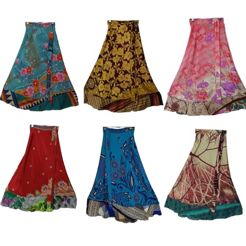 Vintage Silk Sari Magic Wrap Skirts Multicolor Bohemian Regular Skirts 3 Pcs Assorted Pack2