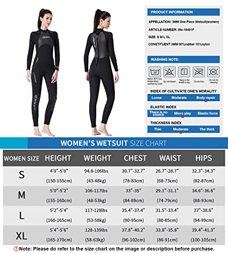 Foto von 3 mm Neoprenanzug für Damen, Reißverschluss hinten Ganzkörper Tauchanzug, Einteilig Nassanzüge Taucheranzug für Schnorcheln, Tauchen, Schwimmen, Surfen, Spearfishing, Wassersportarten