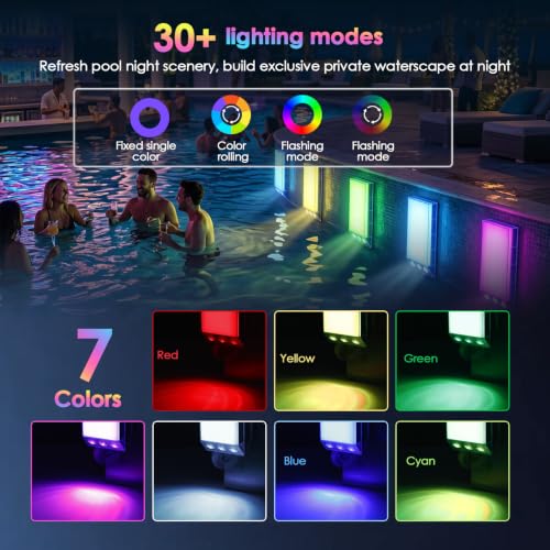 Image of Neoglint Solar Pool Lights for Inground & Above Ground Pools Magnetic | 38 LEDs with 30+ RGB color modes, IP68 submersible immersion-rated and smart auto timer for your backyard oasis
