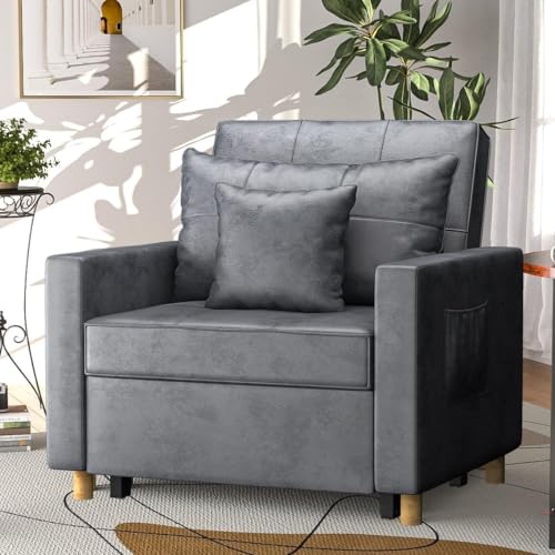 YODOLLA Single Sofa Bed Chair,3-in-1 Sleeper Chair Bed,Single Sofa Bed for Small Room,Convertible Sofa Chair Pull Out Adjustable Single Armchair Bed With Side Pocket, Bronze Dark Grey YODOLLA Single Sofa Bed Chair,3-in-1 Sleeper Chair Bed,Single Sofa Bed for Small Room,Convertible Sofa Chair Pull Out Adjustable Single Armchair Bed With Side Pocket, Bronze Dark Grey