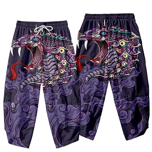 Image of DOSLAVIDA Men's Japanese Kimono Cardigan Suit Chinese Style Printed Jacket Pants Set Open Front Seven Sleeve Top & Shorts