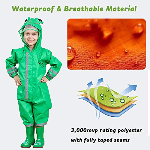 Ssawcasa Toddler Rain Suit,Waterproof Girls Boys Raincoat,Kids Rain Poncho,Unisex Baby Rain Gear Jacket Rainsuit Coverall thumb #2
