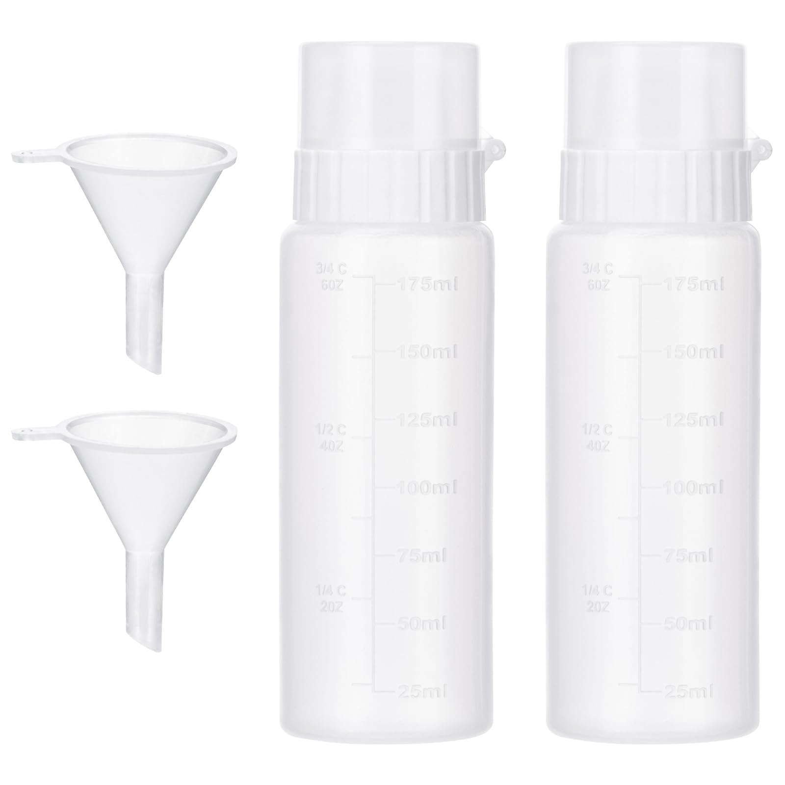 2 Pack Plastic Squeeze Bottles, Porous Condiment Squeeze Bottles for Sauces, Dispenser Squeeze Bottles for Liquid Great for Ketchup, Syrups, Oils, 5 nozzle 6oz 175ml with 2 Funnels