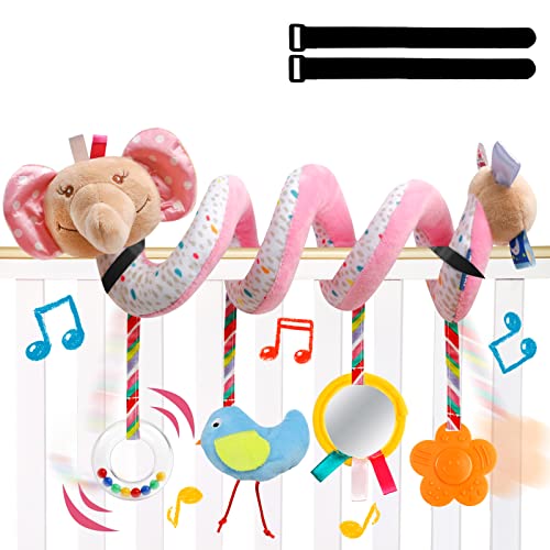Image of Baby Car Seat Toys Activity Stroller Toy for Boys Girls 0 3 6 9 10 12 Months, Spiral Hanging Plush Toys Mobile for Stroller Bassinet Crib Baby Carrier