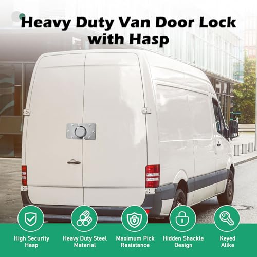 Image of 2 Pack Van Door Locks Keyed Alike Heavy Duty Puck Lock for Van w /Hasp High Security Hidden Shackle Padlocks Solid Steel Anti Theft Garage Shed Door Locks w /4Keys for Trailer Truck