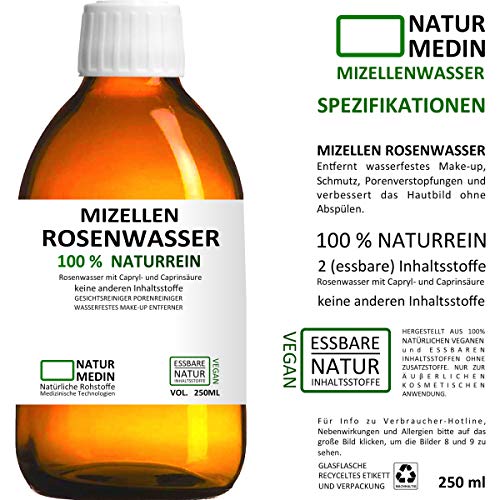 MIZELLEN ROSENWASSER 250-ml, Mizellenwasser, Gesichtswasser, 100% naturrein, nur 2 essbare Inhalsstoffe ohne… - Image 3