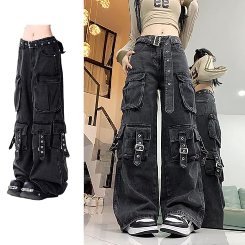 Y2K Women's Jeans Hip-hop Street Retro Multi Pocket Straight Leg Jeans Gothic Denim Workwear3