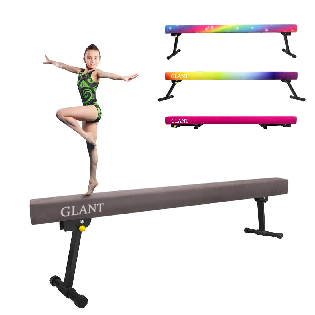 GLANT 8ft Ultrasimple Adjustable&Foldable Balance Beam,High-Low Floor Beam Suede Gymnastics Equipment,No Tool Require, Gymnastics Beam for Training&Professional HomeTraining