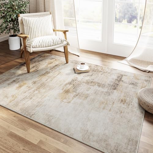 2x3 Washable Area Rug Beige Grey Abstract Entryway Kitchen Throw Rug Neutral Modern Non Slip Soft Low Pile Small Carpet for Bathroom Living Room Bedroom 2' x 3' (Rectangular) Beige/Grey