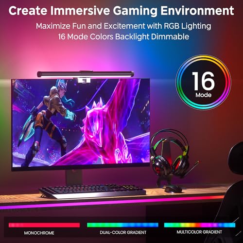 Image of Quntis Monitor Light RGB Backlight, Eye-Care Dual Light Computer Screen Lamp Desk Lamp, 16 Modes Dimmable Backlight, 3 Color Temperature Adjustable Brightness, No Glare Home Office Gaming