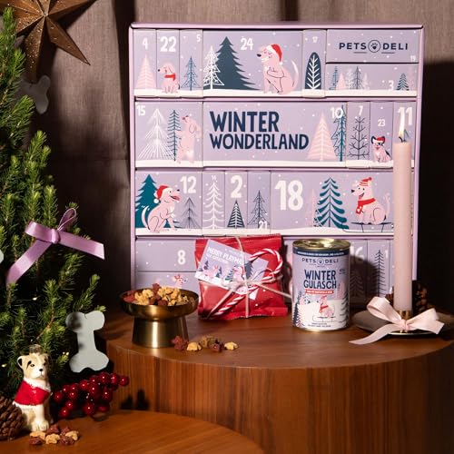 Pets Deli Adventskalender 2025 für Hunde, 24 Türchen mit Snacks, Nassfutter & Gutschein, 1280 g