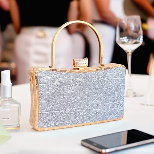 Image of NFI essentials Glitter Clutch for Women's Evening Handbags for Bridal Wedding Silver