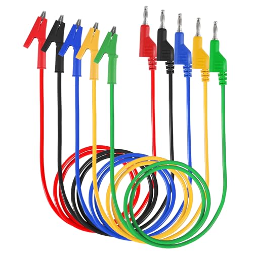 Image of 5pcs Test Leads 4mm Stackable Banana Plug to Crocodile Alligator Clips Flexible Cable Wire 3.3ft /1m for Multimeter Electrical Testing (Banana Plug to Alligator Clips)