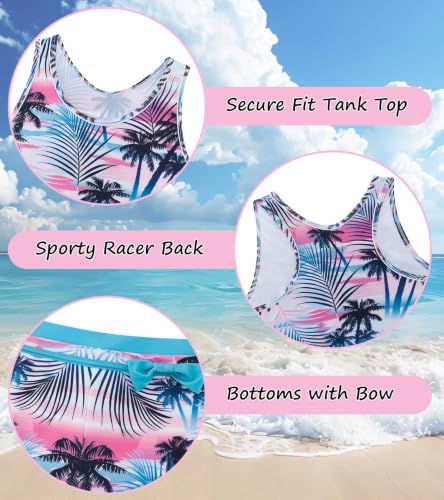 Image of Belovecol Girls Swimsuits 2Pcs Tankini Bathing Suit 4-16Y Bra Pads for 12Y+