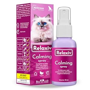 RELAXIVET Calming Pheromone Spray Scratch Repellent for Cats Reduces Scratching Furniture Pee During Travel Fireworks Thunder Vet Zone Helps to Relief Stress Fighting Hiding