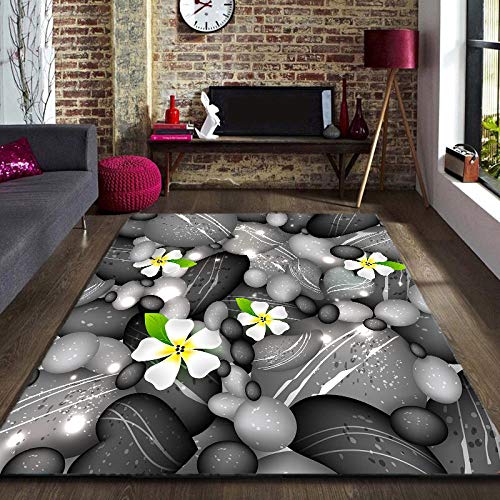 ZSDFPW Alfombra Antideslizante Piedra Floral Negra Blanca Gris Alfombras Salon Lujosa Suave Lana Artificial Alfombra para...