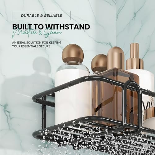 Image of amazon basics Steel Bathroom Organiser Without Drill | Bathroom Corner Shelves | Washroom Storage Organizer | Shelf & Fittings | Wall Mounted Pack of 2