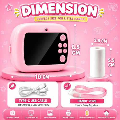 Image of DIY Instant Print Mini Camera for Kids & Adults | Thermal Paper Printing Camera | 2.4 inch HD Screen | SD Card Support, Video Recording, Games & Music Player