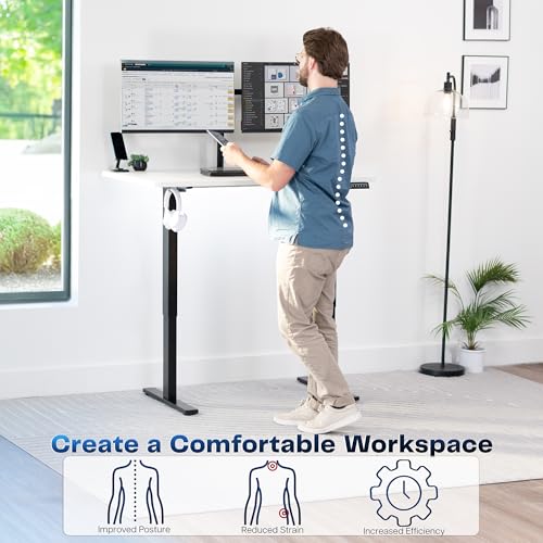Image of VIVO Electric 48 x 30 in Standing Desk, Memory Height Adjustment, 1B Series, Holds 220 lbs, One-Piece White Top, Black Frame, DESK-KIT-1B5W