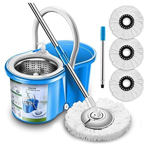 Aootek Upgraded Stainless Steel Deluxe 360 Spin Mop & Bucket Floor Mopping System Included EasyPress Handle with 3 Microfiber Mop Heads