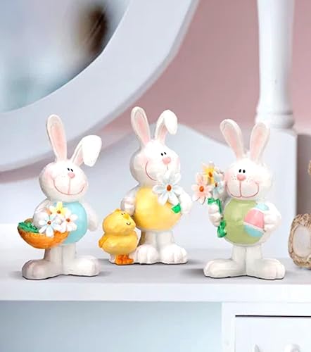 Miniatura 3 de The Bridge Collection Figuras de conejo de Pascua feliz de 3.5 pulgadas – Juego de 3 – Decoraciones de Pascua pastel – Figura de conejo de Pascua –