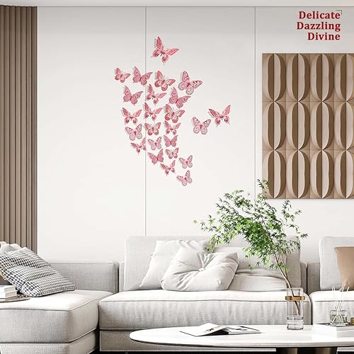 Decoración de pared mariposas 3D rojas juego 48 piezas miniatura 5