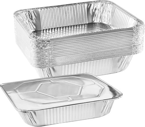 NYHI 9x13 Disposable Aluminum Foil Pans With Lids Large Half Size Deep Steam Pan and Oven Buffet Trays Food Containers for Catering Baking Roasting (25)