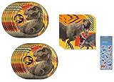 platos fiesta jurassic world 16 servilletas de 12,7 cm Jurassic World - Paquete de suministros para fiestas de cumpleaños incluye 16 platos de postre, 16 servilletas para tartas, 8 hojas de pegatinas de dinosaurio
