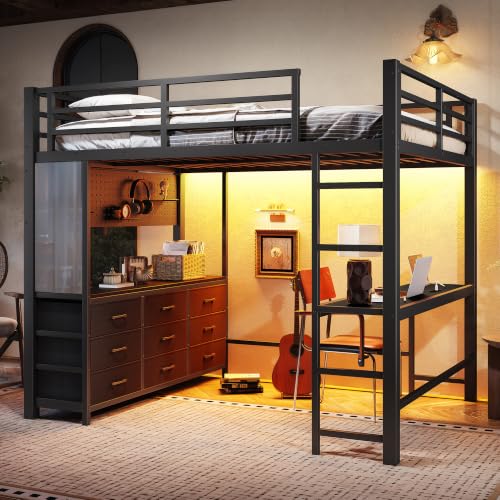 Image of Bellemave Full Size Loft Bed Frame with Desk and Storage Drawers,Black