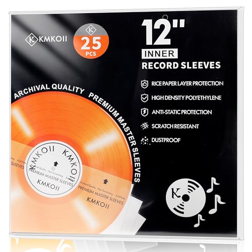 KMKOII 25 x Fundas Vinilos LP Interiores Papel para 12 Pulgadas Vinilos 33 RPM|3 Capas 30 Micras HDPE Funda Vinilos Discos Protector,Duraderas+Sin Arrugas+Antiestaticas|Calidad De Archivo,307x307mm
