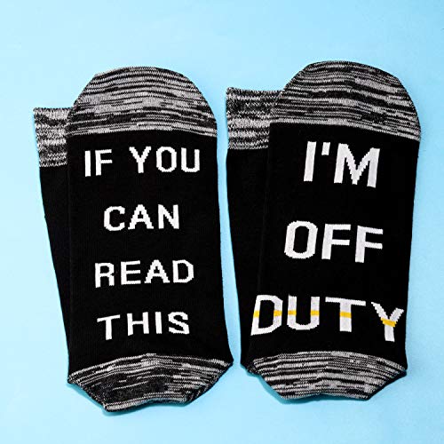 JXGZSO 2 Pairs Dispatcher Socks Gift 911 Dispatcher Gift Can Read This I’m Off Duty Socks Retirement Gift3
