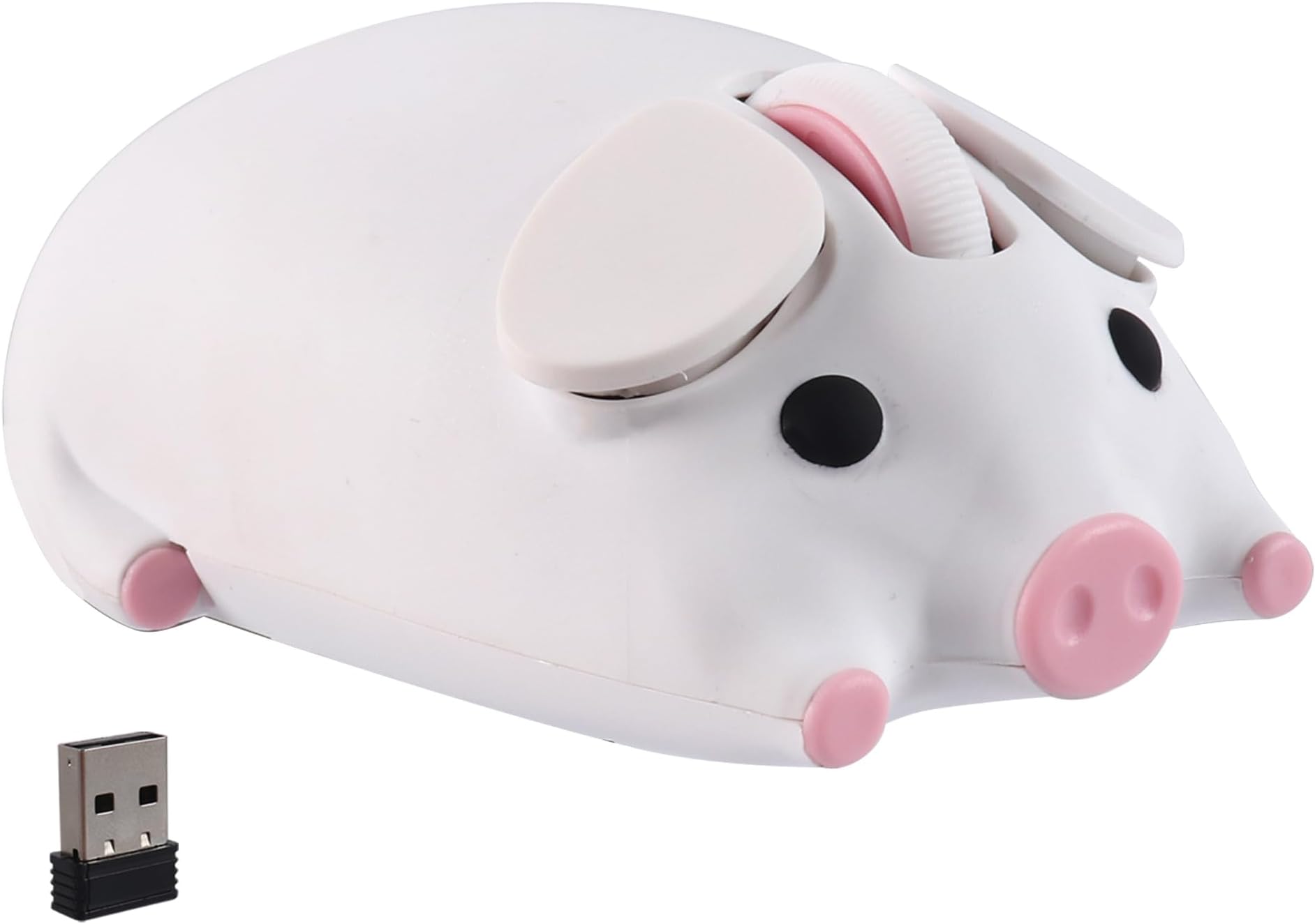 Wireless Bluetooth Mouse Cute Animal Pig Shape 2.4G & Bluetooth Dual Mode Computer Mice with USB Receiver Portable Compact 1200DPI Optical Cordless Mouse for Laptop iPad PC Chromebook Kids Gift(White)