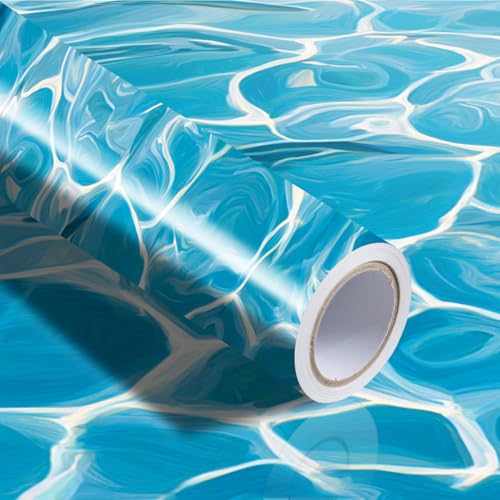 Image of Nuxovilar Blue Water Ripple Wallpaper Peel Stick Vinyl 15.75x118.11 | Ocean Wrap, Liners, adhesive wallpaper, countertop contact paper, for bedroom, counter, table (Water Ripple)