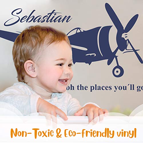 Custom Name Transportation Theme - Airplane In The Sky For My Baby - Baby Boy/Girl - Wall Decal Nursery For Home Bedroom Children (Am) (Wide 40" X 22" Height) #TOP1