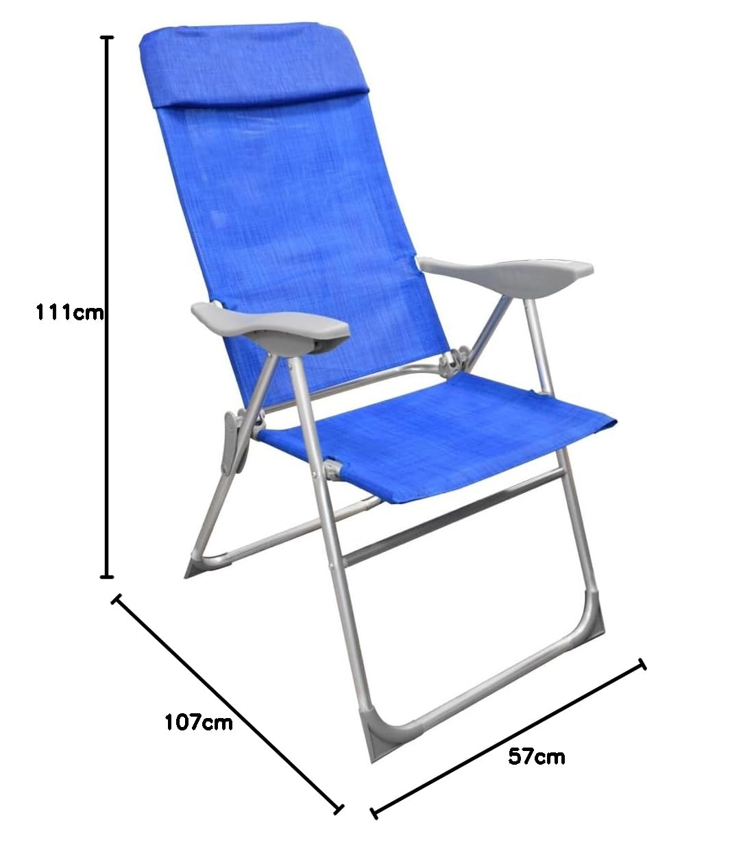 Sedia Relax 8 Posizioni 107x57x111h cm - Schienale Alto, Portatile, Richiudibile, Alluminio, Mare, Campeggio, Spiaggia, Sdraio, Leggera, Giardino - Poggioli e Tessuto Blu